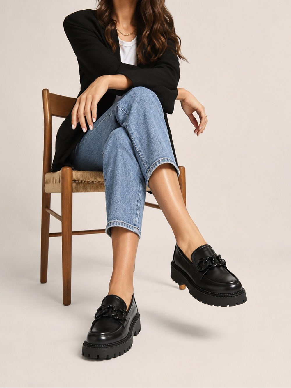 Steve Madden Black Chunky Chain Loafers